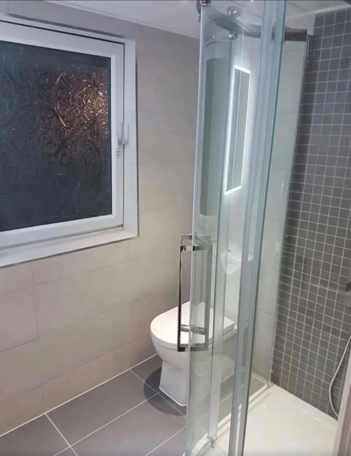 Shower enclosure and WC seen from the doorway